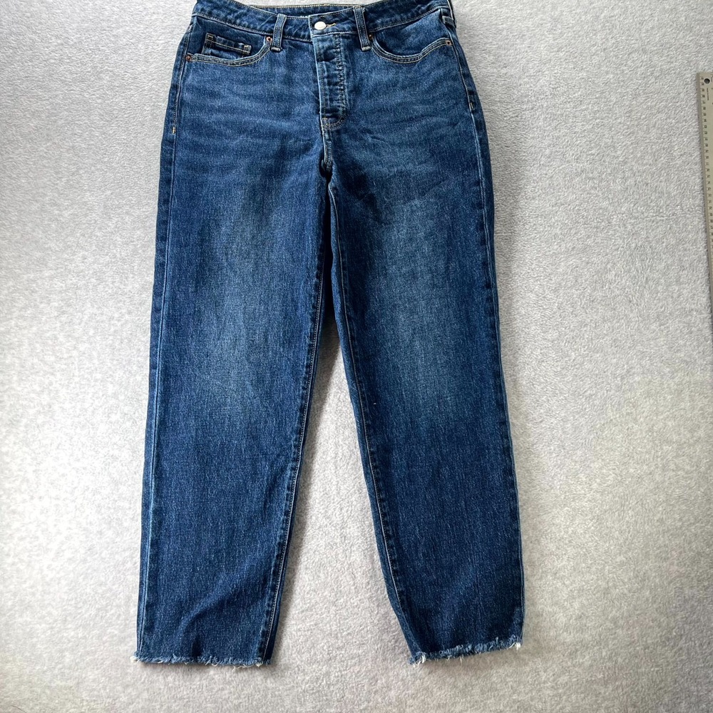Old Navy Secret Smooth Pockets O G Straight Jeans Womens 8 Blue Denim Raw Hem